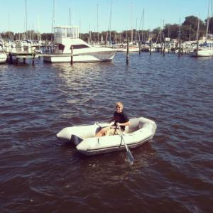 jr rowing the dinghy