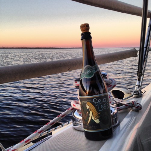 A cold drink on a cold night, anchored on the Alligator River, NC.  Thanks, Robyn, for not buying off of our registry ;)