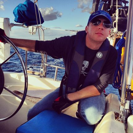 My very happy Captain, checkin' on his telltales.