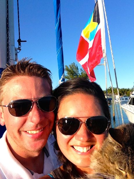 Family pic as we raised our courtesy Bahamian flag.