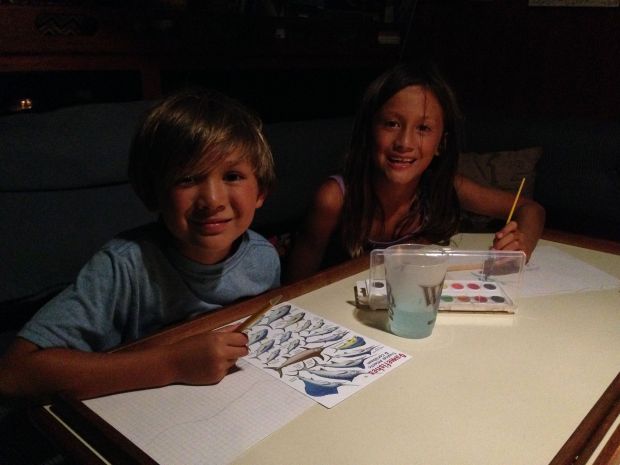 Dylan and Maura drawing and painting on Journey!