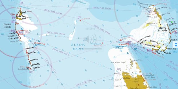 Map of Bimini to Great Harbor Cay in The Berry Islands.