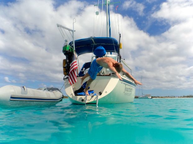Playing off the back of the boat in Black Point.