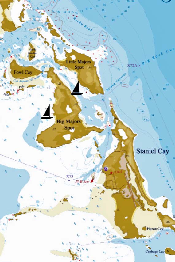Our anchorage on the left is a regular one, hidden from east wind, exposed to the west. Our anchorage on the right is protected from both east and west winds. There aren't too many spots like this around town!