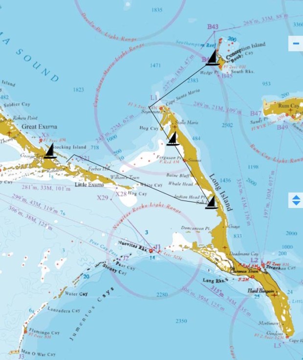 Here' our route from George Town to Long Island to Conception.  Notice how out of the way little Conception is!