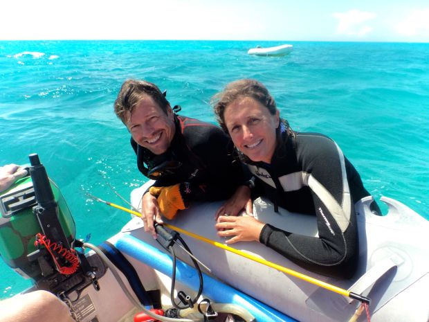 Scott and Kim, resting after a spear fishing bust!