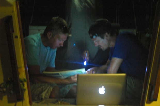 JR and Scott, planning our next adventure to Conception Island!