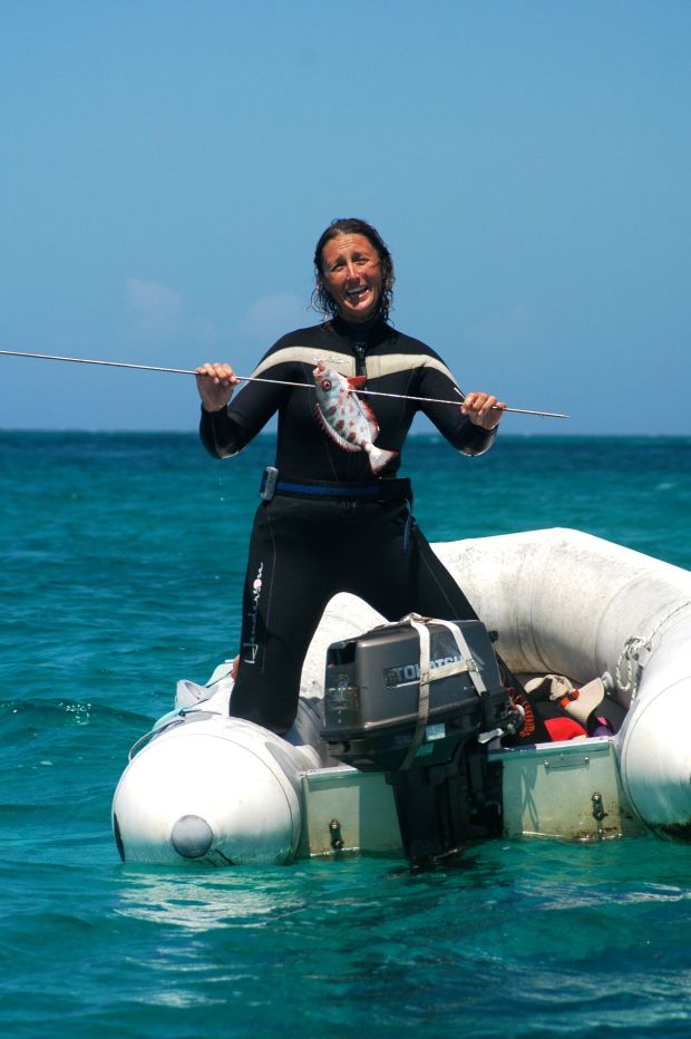 A pleased fisher-lady! She's so tough!