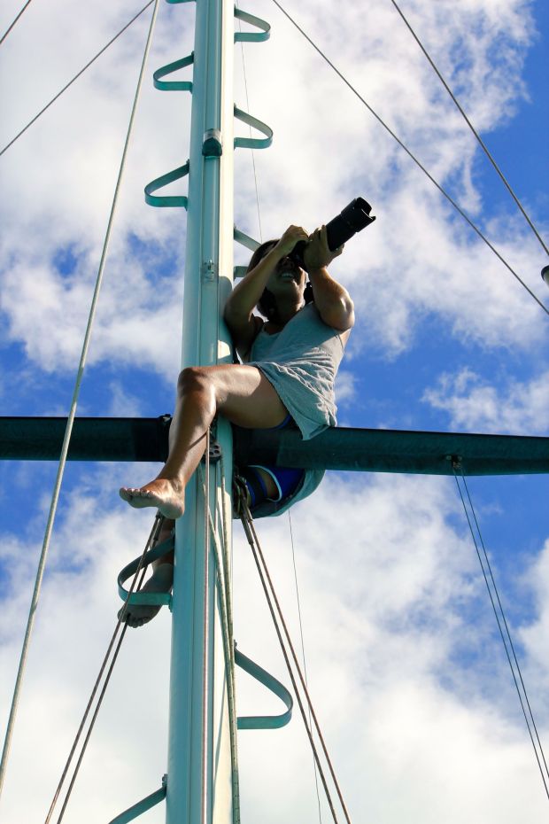 Here's me, taking pictures from Anthyllide's mast!
