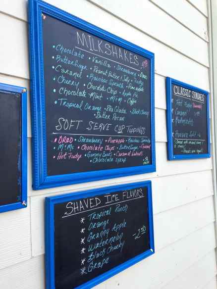 The menu at the very yummy ice cream shop, Spikes Dairy Bar!