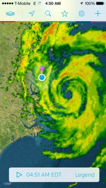 The radar at 4:51 am.  We are the little blue dot.